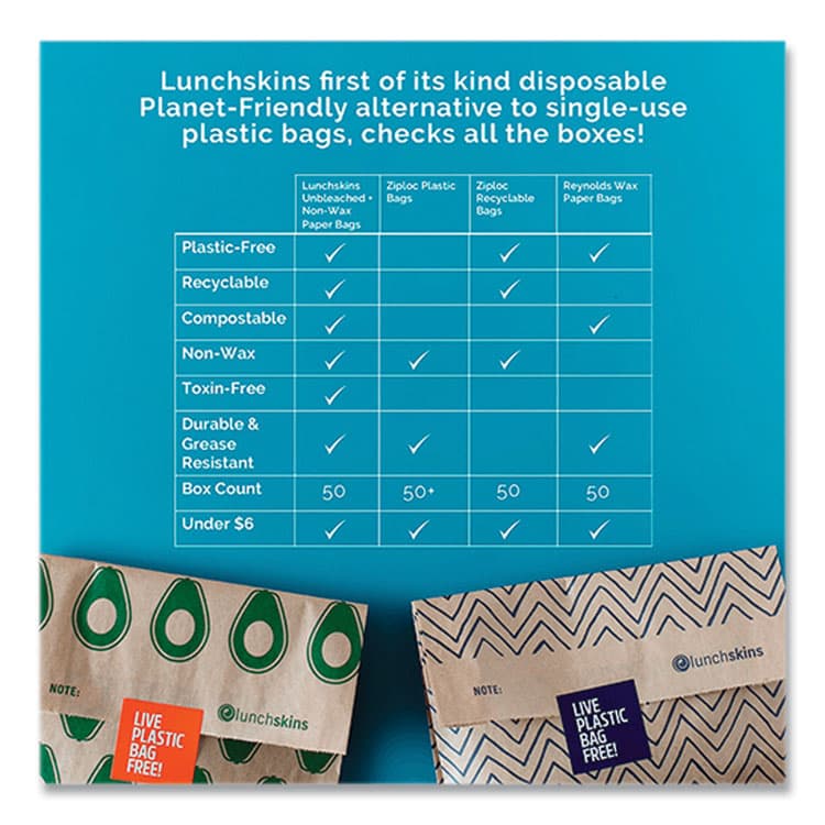 3GREENMOMS, LLC XL Sandwich Bag with Resealable Stickers, 7.1" x 2" x 9.1", Black Stripes/Natural Kraft, 50/Box (LCH860000586764) thumbnail 2