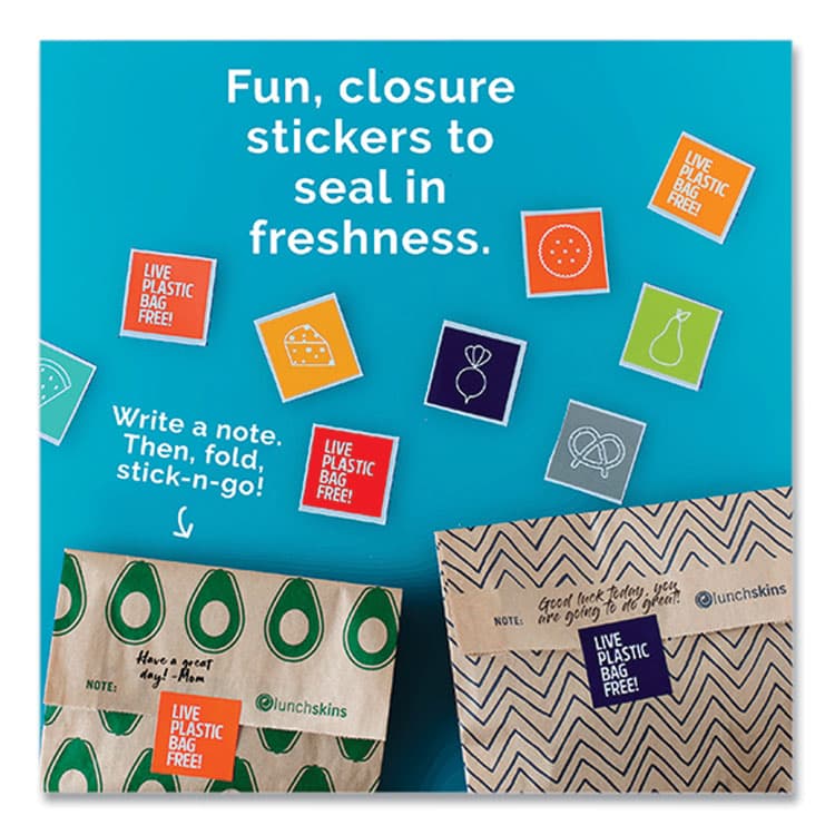 3GREENMOMS, LLC XL Sandwich Bag with Resealable Stickers, 7.1" x 2" x 9.1", Black Stripes/Natural Kraft, 50/Box (LCH860000586764) thumbnail 4