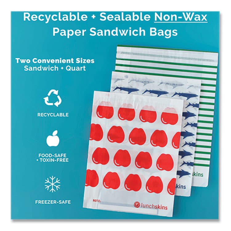 3GREENMOMS, LLC Paper Sandwich Bag, XL Sandwich, 7.1" x 2" x 9.4", Green Stripes/White, 50/Box (LCH865772000494) thumbnail 2