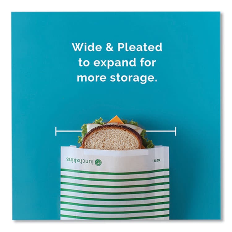 3GREENMOMS, LLC Paper Sandwich Bag, XL Sandwich, 7.1" x 2" x 9.4", Green Stripes/White, 50/Box (LCH865772000494) thumbnail 4