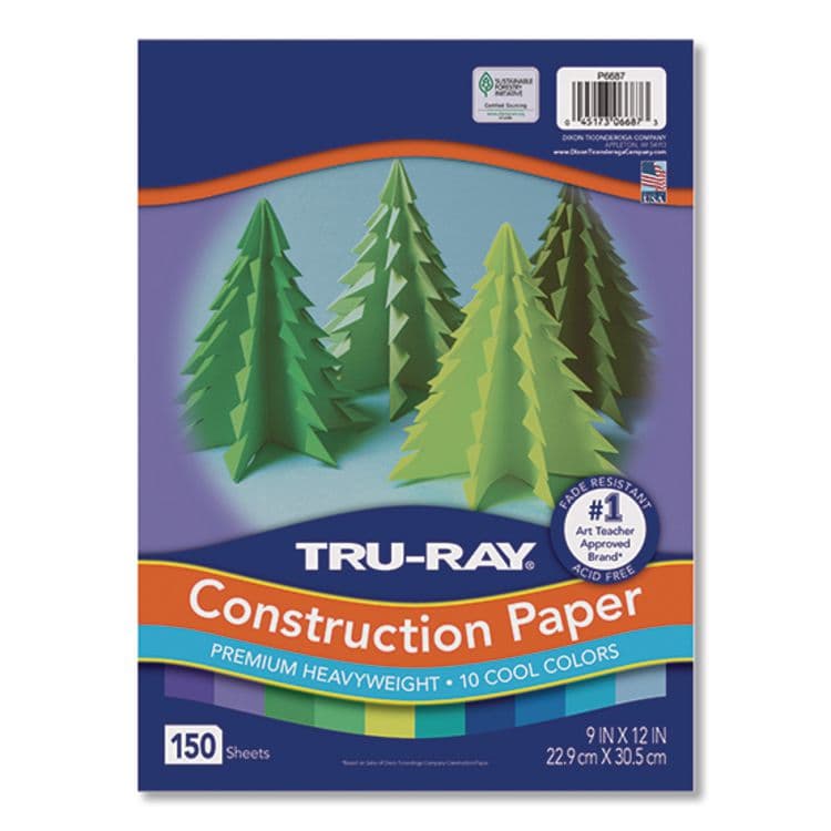 PACON CORPORATION Tru-Ray Construction Paper, 76 lb Text Weight, 9 x 12, Cool Assorted Colors, 150/Pack (PACP6687)