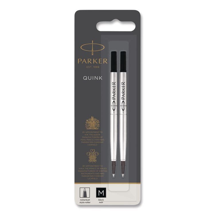 SANFORD Quink Refill for Parker Rollerball Pen, Medium Tip, Black Ink, 2/Pack (PAR1950325)