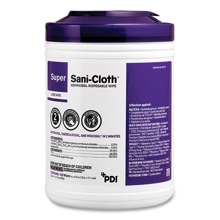 SANI PROFESSIONAL Super Sani-Cloth Germicidal Disposable Wipes, Extra-Large, 1-Ply, 7.5" x 15", Unscented, White, 75/Pack (PDIP86984)
