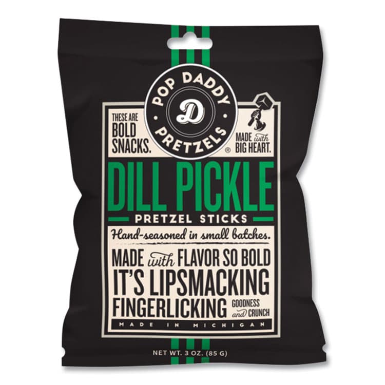 POP DADDY SNACKS Dill Pickle Pretzel Sticks, 3 oz Bag, 15/Carton (POY00561)