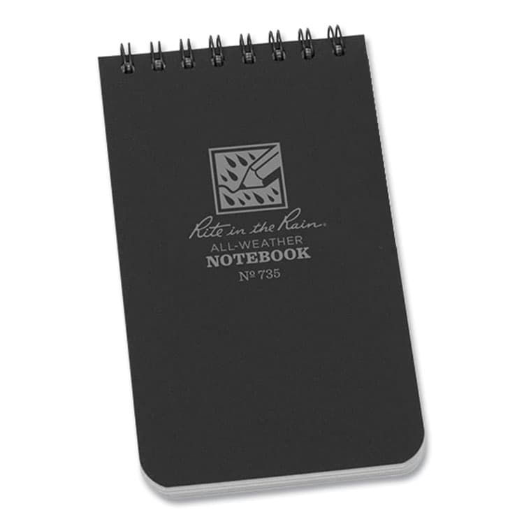 JL DARLING CORPORATION All-Weather Wire-O Notepad, Black Cover, Universal: Narrow Rule and Quadrille Rule (4 sq/in), (50) White 3 x 5 Sheets (RIR735)