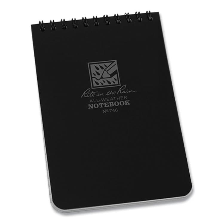 JL DARLING CORPORATION All-Weather Wire-O Notepad, Black Cover, Universal: Narrow Rule and Quadrille Rule (4 sq/in), (50) White 4 x 6 Sheets (RIR746)
