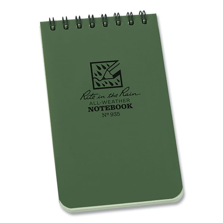 JL DARLING CORPORATION All-Weather Wire-O Notepad, Dark Green Cover, Universal: Narrow Rule and Quadrille Rule (4 sq/in), (50) White 3 x 5 Sheets (RIR935)