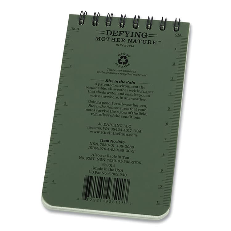 JL DARLING CORPORATION All-Weather Wire-O Notepad, Dark Green Cover, Universal: Narrow Rule and Quadrille Rule (4 sq/in), (50) White 3 x 5 Sheets (RIR935) thumbnail 4