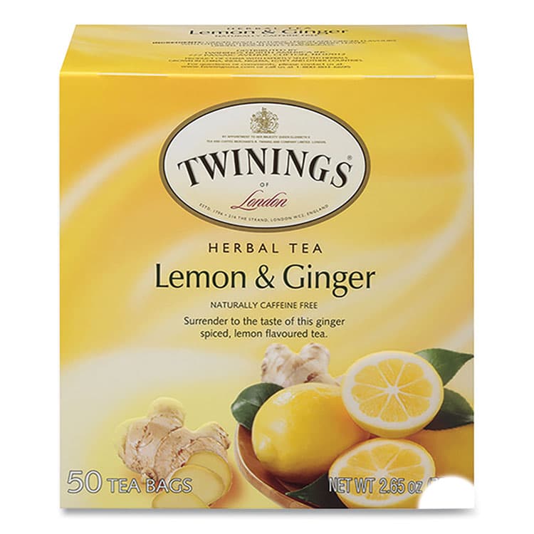 TWININGS NORTH AMERICA Tea Bags, Lemon and Ginger, 2.65 oz, 50/Box (TWG53653)