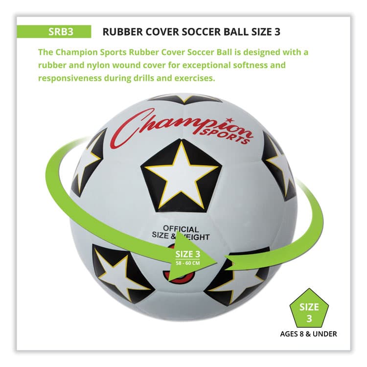 CHAMPION SPORT Rubber Sports Ball, Soccer, No. 3 Size, White/Black (CSISRB3) thumbnail 2