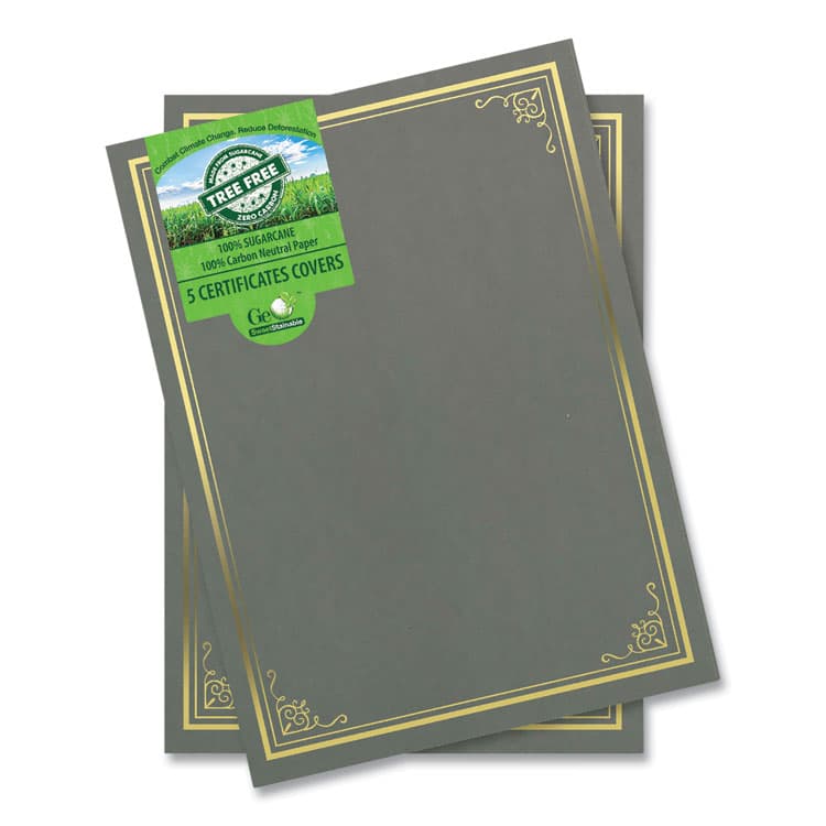 GEOGRAPHICS Certificate/Document Cover, 9.75" x 12.5", Gray With Gold Foil, 5/Pack (GEO49114)