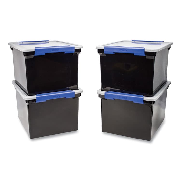 STOREX Tote with Locking Handles, Legal/Letter, 13.9" x 18.3 x 10.6", Black/Silver/Blue, 4/Carton (STX61543U04C) thumbnail 3