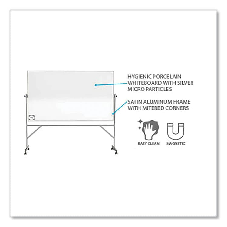 GHENT MANUFACTURING, Reversible Magnetic Hygienic Porcelain Whiteboard with Aluminum Frame, 96" x 48", White Surface, Satin Aluminum Frame (GHEARM4M448) thumbnail 3