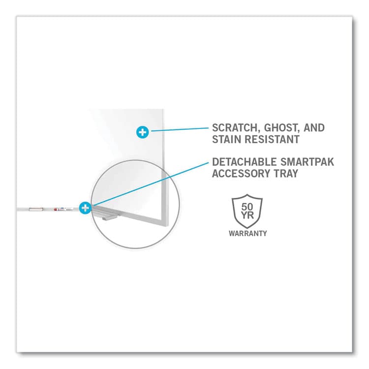 GHENT MANUFACTURING, Magnetic Porcelain Whiteboard with Aluminum Frame and Maprail, 96.53" x 60.47", White Surface, Satin Aluminum Frame (GHEM1P581M) thumbnail 3