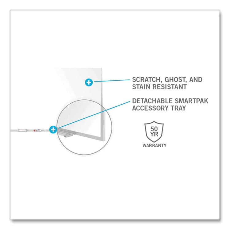 GHENT MANUFACTURING, Magnetic Porcelain Whiteboard with Aluminum Frame and Maprail, 144.59" x 60.47", White Surface, Satin Aluminum Frame (GHEM1P5121M) thumbnail 4