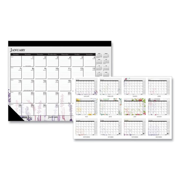 HOUSE OF DOOLITTLE Recycled Desk Pad Calendar, Wild Flowers Artwork, 22 x 17, White Sheets, Black Binding/Corners,12-Month (Jan-Dec): 2026 (HOD197)
