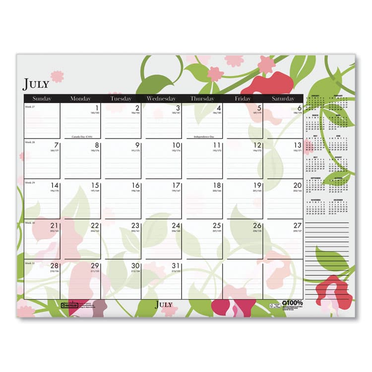 HOUSE OF DOOLITTLE Recycled Desk Pad Calendar, Wild Flowers Artwork, 22 x 17, White Sheets, Black Binding/Corners,12-Month (Jan-Dec): 2026 (HOD197) thumbnail 3