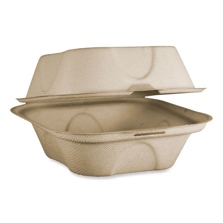 WORLD CENTRIC Fiber Hinged Takeout Containers, Burger Box, 6.5 x 6 x 3.2, Natural, Paper, 500/Carton (WORTOSCU15BLFP)