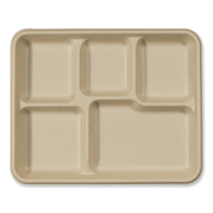 WORLD CENTRIC Fiber Foodservice Trays, 5 Compartments, 8.5 x 10.24 x 1.01, Natural, Paper, 400/Carton (WORTRSC5CLFS)