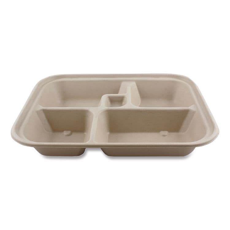 WORLD CENTRIC Fiber Containers, Bento Box, 5 Compartments, 12 x 9.5 x 2, Natural, Paper, 300/Carton (WORTRSCBBLFS)