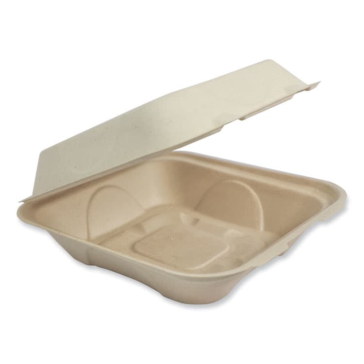 WORLD CENTRIC Fiber Hinged Takeout Containers, 9.2 x 9.1 x 3.2, Natural, Paper, 300/Carton (WORTOSCU9LFP)