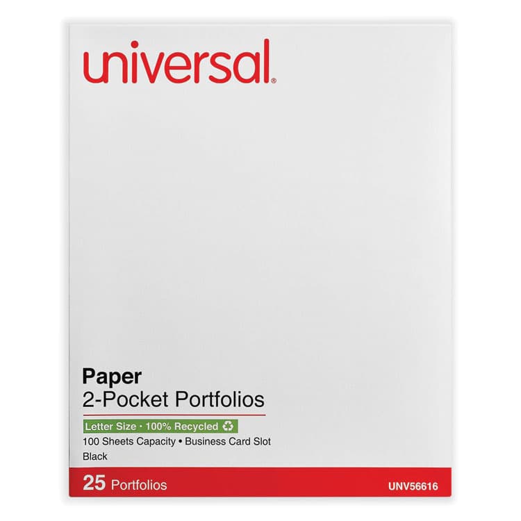UNIVERSAL OFFICE PRODUCTS Two-Pocket Portfolios with Textured Covers, Accommodates 11 x 8.5 Sheets, Black, 25/Box (UNV56616)