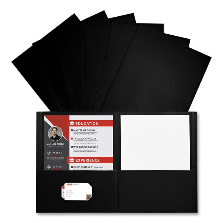 UNIVERSAL OFFICE PRODUCTS Two-Pocket Portfolios with Textured Covers, Accommodates 11 x 8.5 Sheets, Black, 25/Box (UNV56616) thumbnail 4
