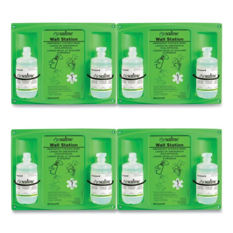 HONEYWELL ENVIRONMENTAL Double Bottle Sterile Saline Eye Wash Wall Station, 16 oz Bottles, 2 Bottles/Station, 4 Stations/Carton (FND320004650000)