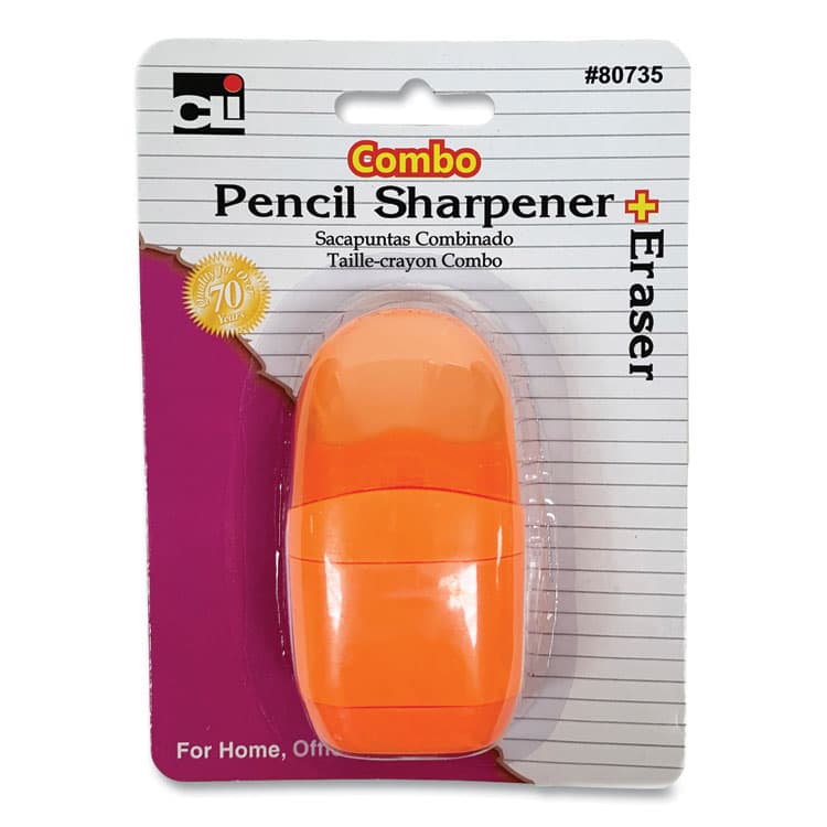 CHARLES LEONARD, One-Hole Pencil Sharpener/Eraser Combo, 1" x 0.75", Randomly Assorted Colors (LEO80735) thumbnail 3