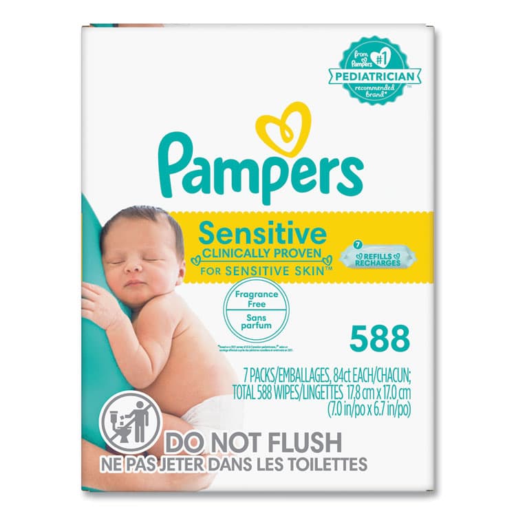 PROCTER & GAMBLE Sensitive Baby Wipes, 1-Ply, 6.7 x 7, Unscented, White, 84/Pack, 7/Carton (PGC07325) thumbnail 2