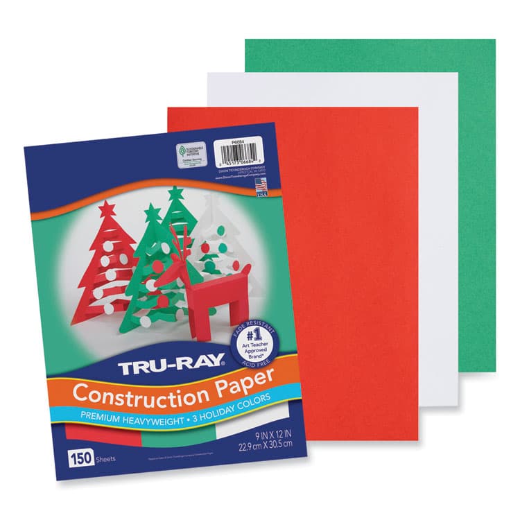 PACON CORPORATION Tru-Ray Construction Paper, 70 lb Text Weight, 9 x 12, Assorted Holiday Colors, 150/Pack (PACP6684) thumbnail 2