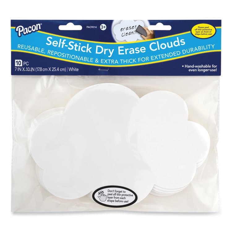 PACON CORPORATION Self Stick Dry Erase Clouds, Laminated Foam Surface, 7" x 10", White, 10/Pack (PAC9014) thumbnail 2
