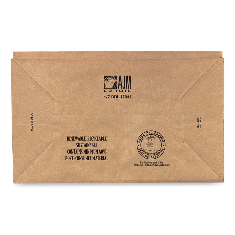 AJM PACKAGING CORP. Handle Bag, 1/7 BBL Size, 70# Basis Weight, Flat Handles, 12" x 7" x 14", Kraft, 300/Bundle (BAGHB70NP3CLG) thumbnail 2