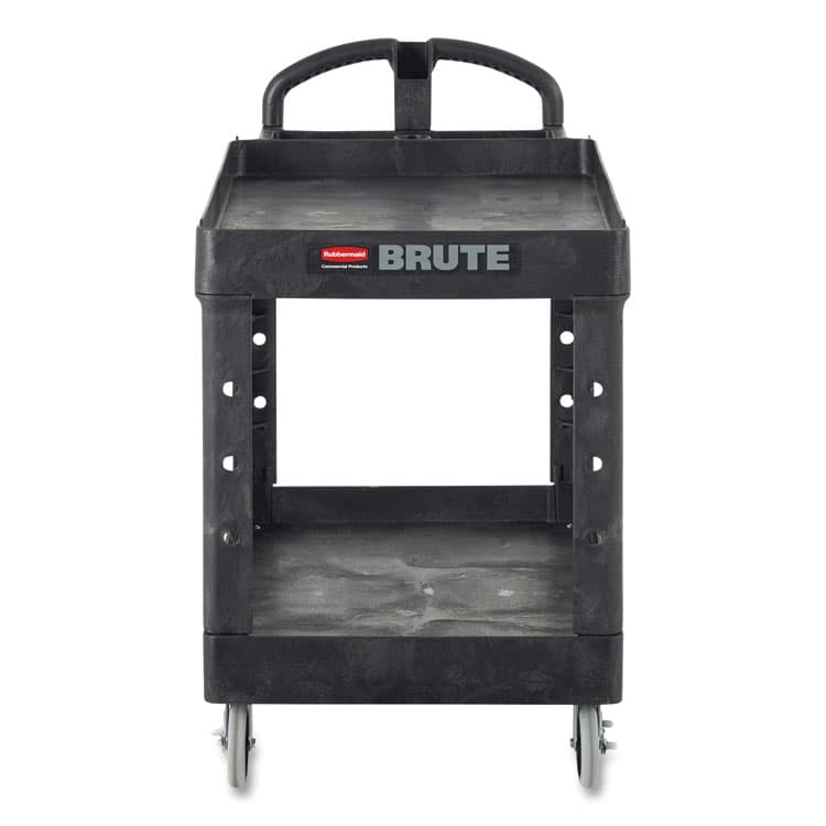 RUBBERMAID COMMERCIAL PROD. BRUTE Heavy-Duty Utility Cart with Lipped Shelves, Plastic, 2 Shelves, 750 lb Capacity, 26" x 55" x 33.25", Black (RCP4546BLA)