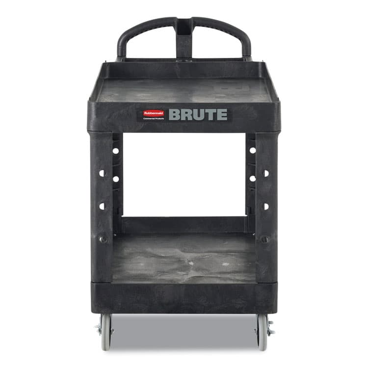 RUBBERMAID COMMERCIAL PROD. BRUTE Heavy-Duty Utility Cart with Lipped Shelves, Plastic, 2 Shelves, 500 lb Capacity, 17.13" x 38.5" x 38.88", Black (RCP450088BK)