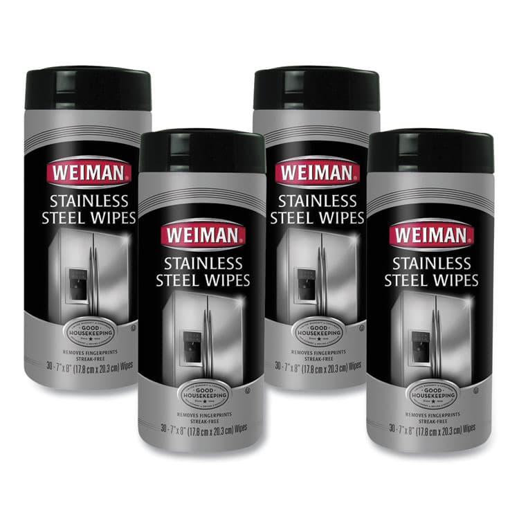 WEIMAN Stainless Steel Wipes, 1-Ply, 7 x 8, White, 30/Canister, 4 Canisters/Carton (WMN92CT)