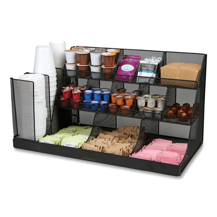 EMS MIND READER LLC Network Collection 14-Compartment Coffee Cup and Condiment Countertop Organizer, 11.61 x 23.9 x 12.76, Black (EMSCMG2MESHBLK) thumbnail 2