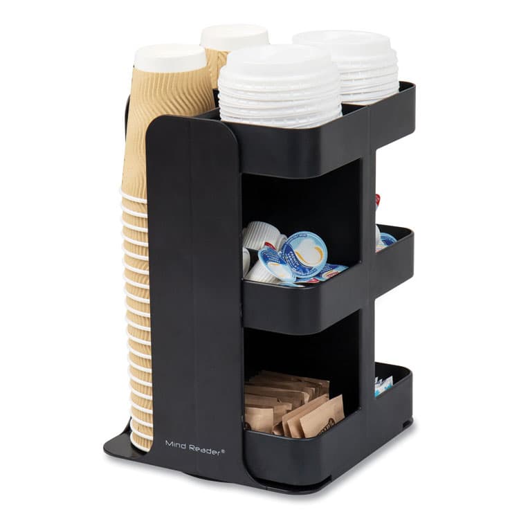 EMS MIND READER LLC Anchor Collection 8-Compartment Coffee Cup, Lid, and Condiment Carousel Countertop Organizer, 8 x 8 x 12, Black (EMSCUPOSPINBLK) thumbnail 2