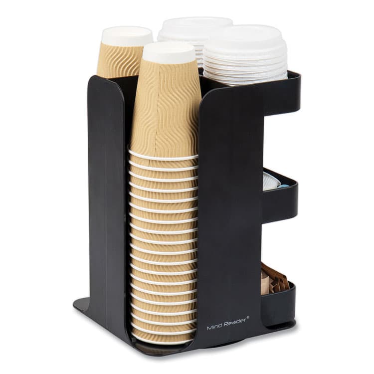 EMS MIND READER LLC Anchor Collection 8-Compartment Coffee Cup, Lid, and Condiment Carousel Countertop Organizer, 8 x 8 x 12, Black (EMSCUPOSPINBLK) thumbnail 3