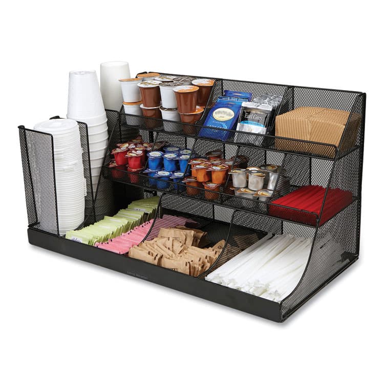 EMS MIND READER LLC Network Collection 14-Compartment Coffee Cup and Condiment Countertop Organizer, 11.61 x 23.9 x 12.76, Black (EMSCMG2MESHBLK) thumbnail 3
