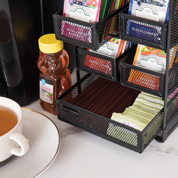 EMS MIND READER LLC Network Collection 5-Compartment Tea Countertop Organizer, 6.75 x 7 x 10, Black (EMSMMTDR5BLK) thumbnail 2