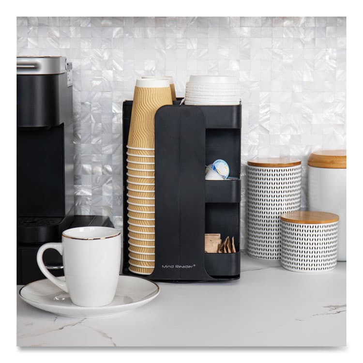 EMS MIND READER LLC Anchor Collection 8-Compartment Coffee Cup, Lid, and Condiment Carousel Countertop Organizer, 8 x 8 x 12, Black (EMSCUPOSPINBLK) thumbnail 4