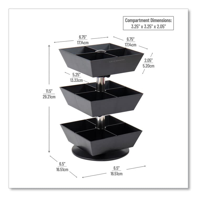 EMS MIND READER LLC Anchor Collection 3-Tier 12-Compartment Tea and Condiment Carousel Countertop Organizer, 6.75 x 6.75 x 11.5, Black (EMSTEASWIV3TBLK) thumbnail 2