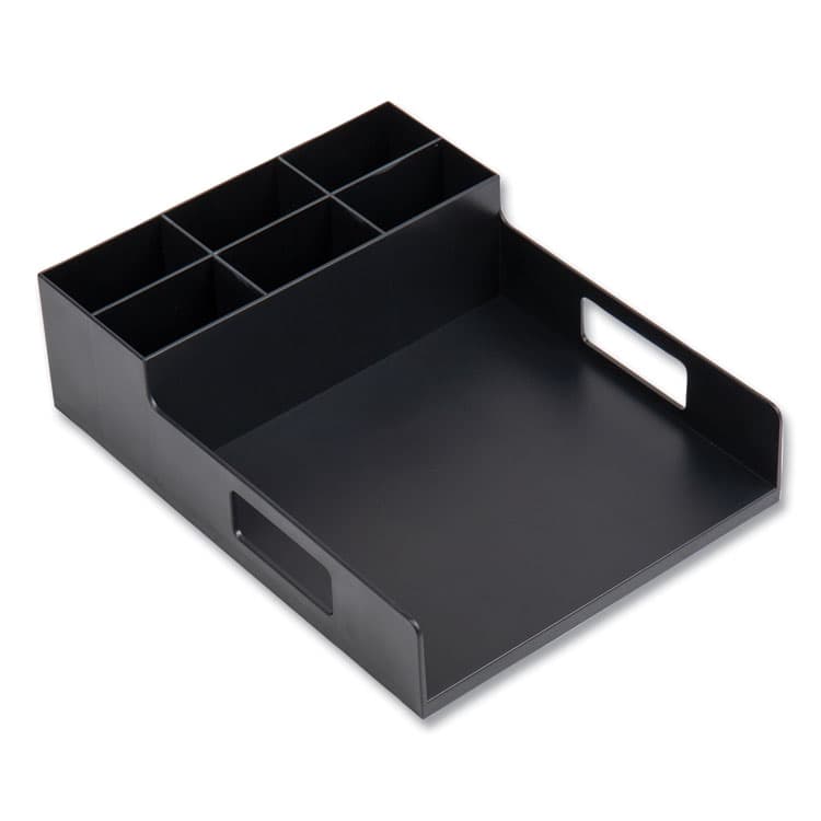 EMS MIND READER LLC Network Collection Utensil, Napkin and Plate Countertop Organizer, 15.2 x 11.5 x 4.45, Plastic, Black (EMSPSNAPUTBLK)