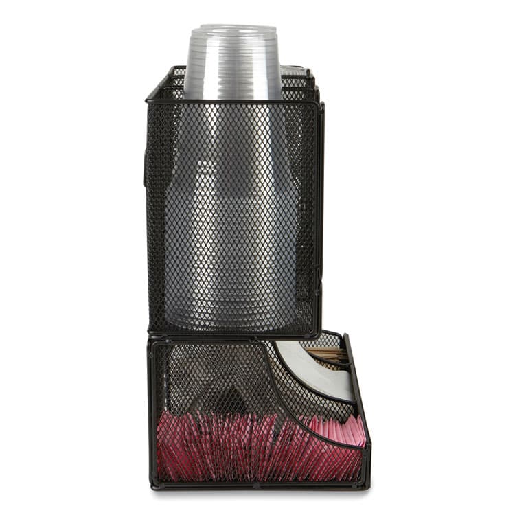 EMS MIND READER LLC Network Collection 2-Tier 6-Compartment Coffee Cup and Condiment Countertop Organizer, 5 x 13 x 11.5, Black (EMSUPMESHBLK) thumbnail 3