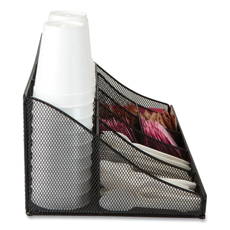 EMS MIND READER LLC Network Collection 11-Compartment Coffee Cup and Condiment Countertop Organizer, 9.5 x 17.88 x 6.63, Black (EMSCOMORGMESHBL) thumbnail 4
