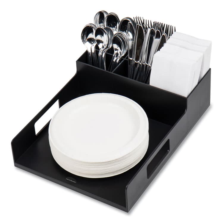 EMS MIND READER LLC Network Collection Utensil, Napkin and Plate Countertop Organizer, 15.2 x 11.5 x 4.45, Plastic, Black (EMSPSNAPUTBLK) thumbnail 3