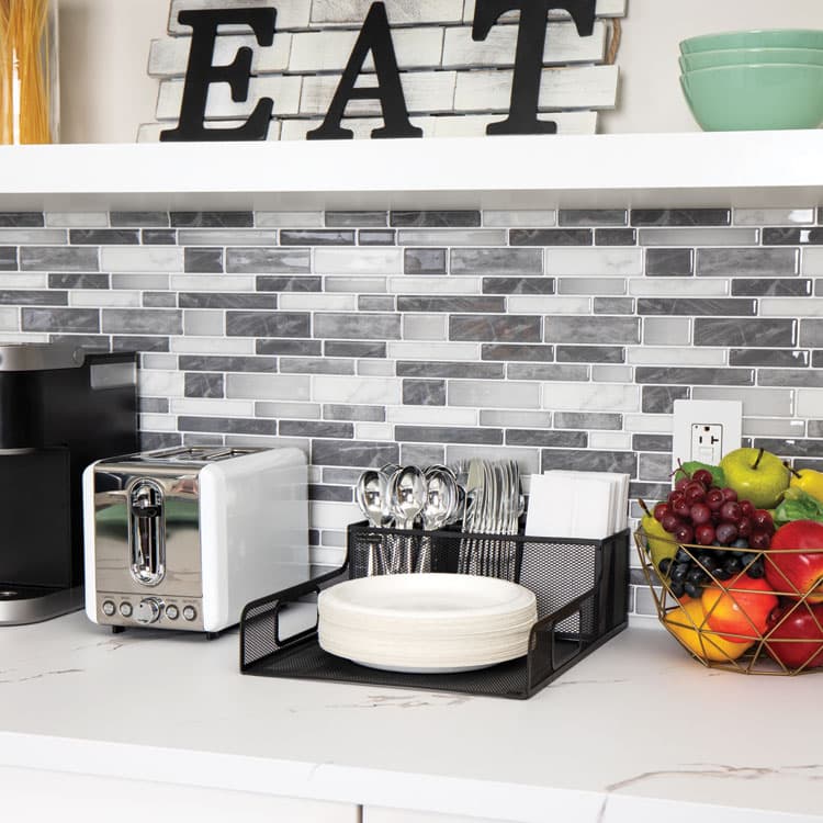 EMS MIND READER LLC Network Collection Utensil, Napkin and Plate Countertop Organizer, 11.5 x 14.75 x 5.5, Metal, Black (EMSPSNAMESHBLK) thumbnail 4