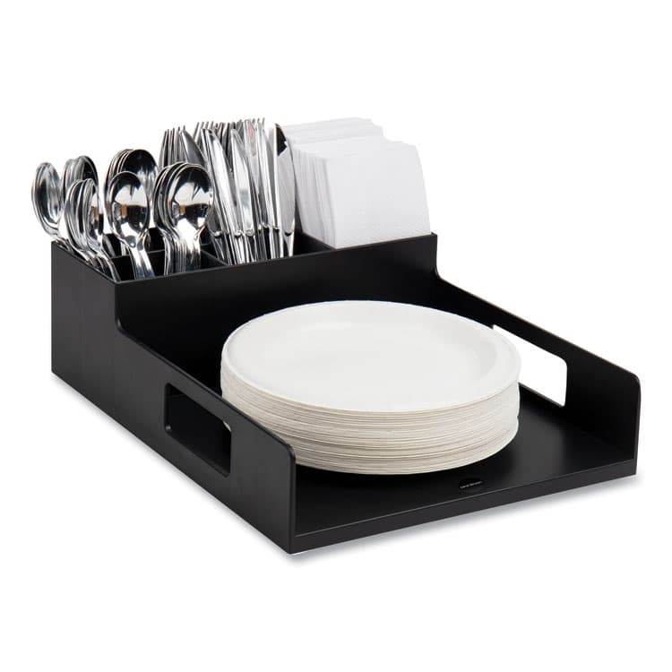 EMS MIND READER LLC Network Collection Utensil, Napkin and Plate Countertop Organizer, 15.2 x 11.5 x 4.45, Plastic, Black (EMSPSNAPUTBLK) thumbnail 4