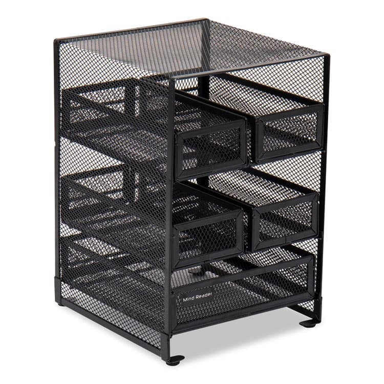 EMS MIND READER LLC Network Collection 5-Compartment Tea Countertop Organizer, 6.75 x 7 x 10, Black (EMSMMTDR5BLK)